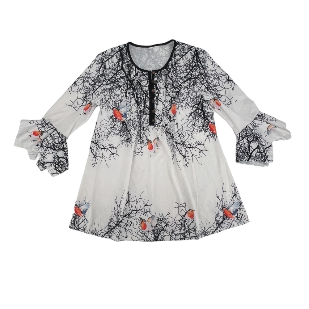 White Bird Bell Sleeve Scoop Neck Pleated Blouse Size Medium Women’s